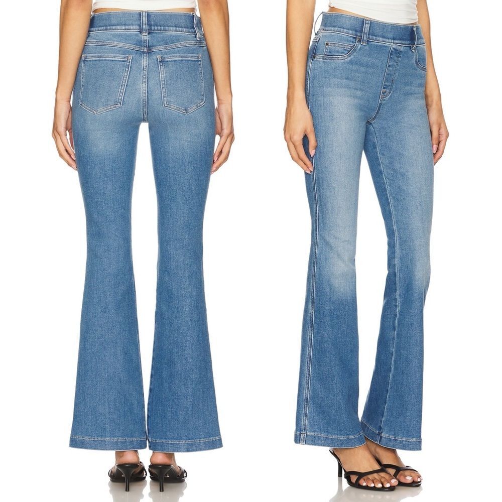NWT SPANX Flare Jeans Size Large Tall Stonewashed Blue Pull-On Stretch Denim NEW